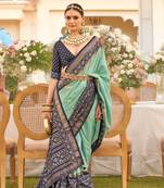 Mint silk blend Blend Saree With Unstitched Blouse Piece