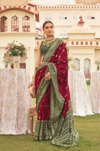 Maroon silk blend Blend Saree With Unstitched Blouse Piece