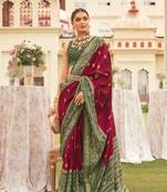 Maroon silk blend Blend Saree With Unstitched Blouse Piece