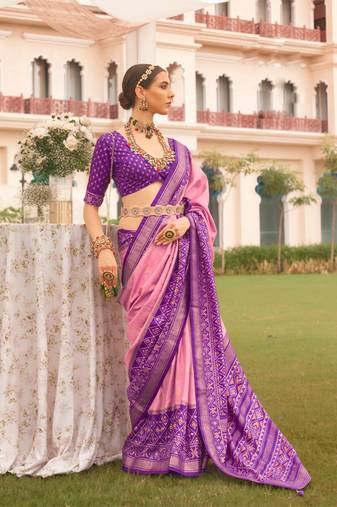 Rose Pink silk blend Blend Saree With Unstitched Blouse Piece