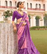 Rose Pink silk blend Blend Saree With Unstitched Blouse Piece