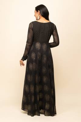 Beautiful black colour designer foil printed girlish gown with dupatta 2