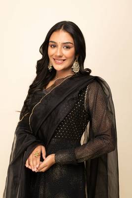 Beautiful black colour designer foil printed girlish gown with dupatta 3
