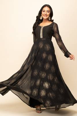 Beautiful black colour designer foil printed girlish gown with dupatta 4