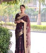 Heavy Jamdani Woven Linen Silk Blend Saree In Girlish Wine 