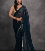 ly Printed Petrol Smart Georgette Saree
