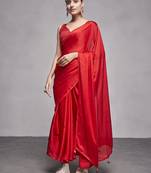 Red Girlish Partywear Rangoli c Solid Deisgner Saree