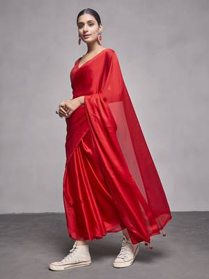Red Girlish Partywear Rangoli Solid Deisgner Saree 4