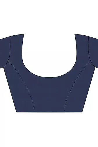 Navy Blue silk blend Blend Saree With Unstitched Blouse Piece