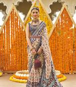 Navy Blue silk blend Blend Saree With Unstitched Blouse Piece