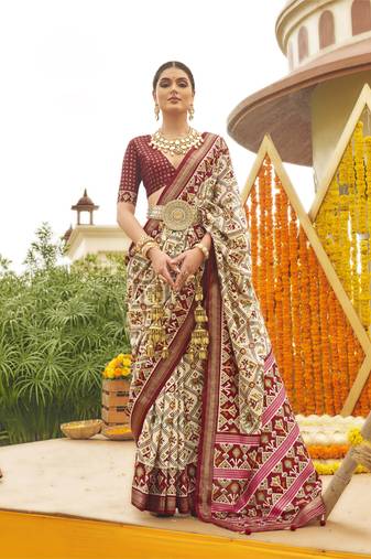 Maroon silk blend Blend Saree With Unstitched Blouse Piece