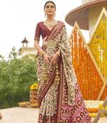 Maroon silk blend Blend Saree With Unstitched Blouse Piece