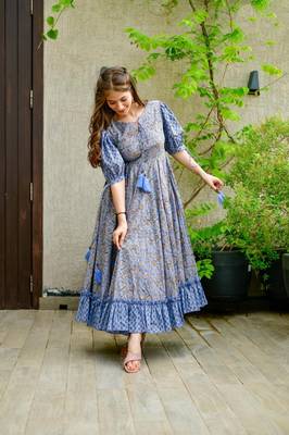 Designer cotton silk printed gown 1