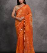 ly Printed Orange Smart Georgette Saree