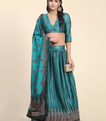 Turquoise Digital Print Work Silk Blend Fabric Flared Lehenga Choli With Dupatta.