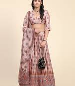 Peach Digital Print Work Silk Blend Fabric Flared Lehenga Choli With Dupatta.