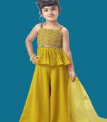 White Button Mustard Yellow Georgette Kurta Palazzo salwar suit for kids Girls