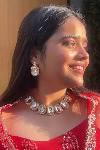 Stone Necklace and Earrings Set with White Stone Embellishments