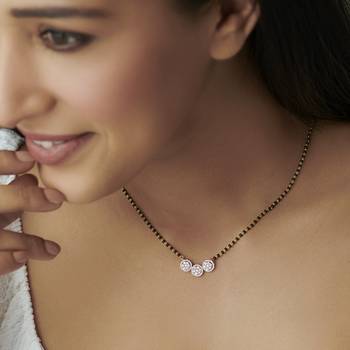 Gold american diamond short mangalsutra 1