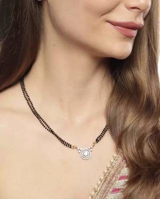 Gold american diamond short mangalsutra 1
