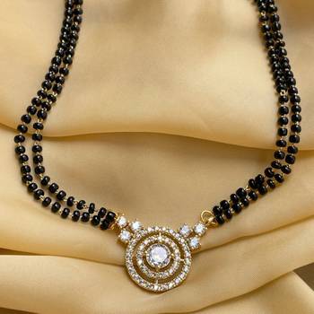 Gold american diamond short mangalsutra 2