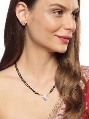 Gold american diamond short mangalsutra 3