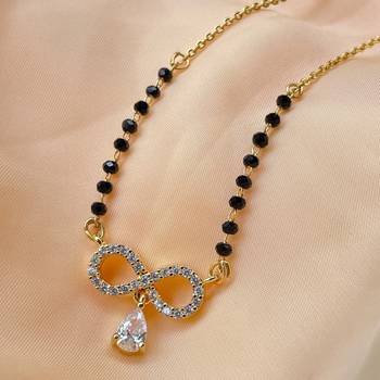 Gold american diamond short mangalsutra 1