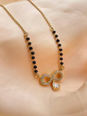 Gold american diamond short mangalsutra 2
