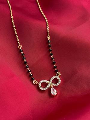 Gold american diamond short mangalsutra 3