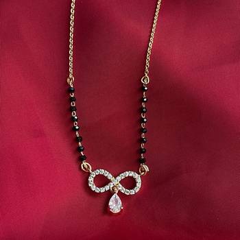 Gold american diamond short mangalsutra 4