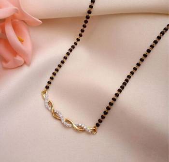 Gold american diamond short mangalsutra 1