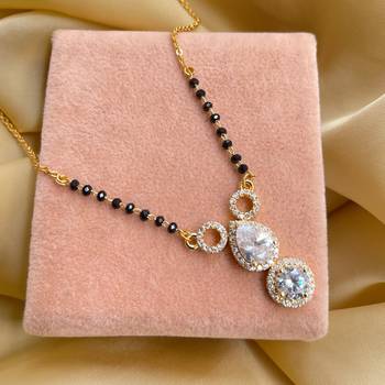 Gold american diamond short mangalsutra 1