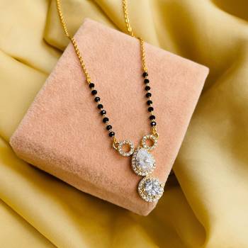 Gold american diamond short mangalsutra 2