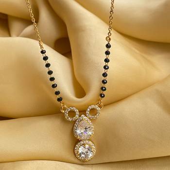 Gold american diamond short mangalsutra 3