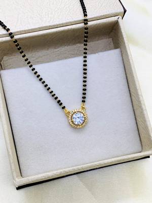 Gold american diamond short mangalsutra 1