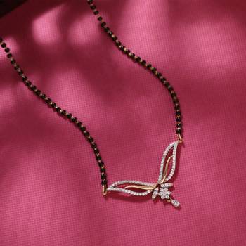 Gold american diamond short mangalsutra 2