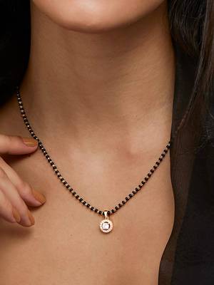 Gold american diamond short mangalsutra 1