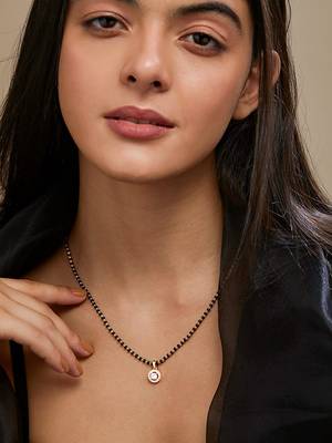 Gold american diamond short mangalsutra 2
