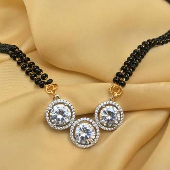 Gold american diamond short mangalsutra 1