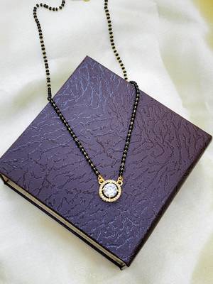 Gold american diamond short mangalsutra 3