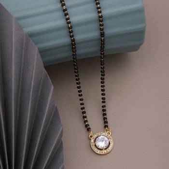 Gold american diamond short mangalsutra 2