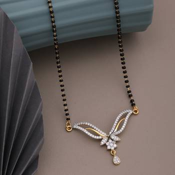 Gold american diamond short mangalsutra 1