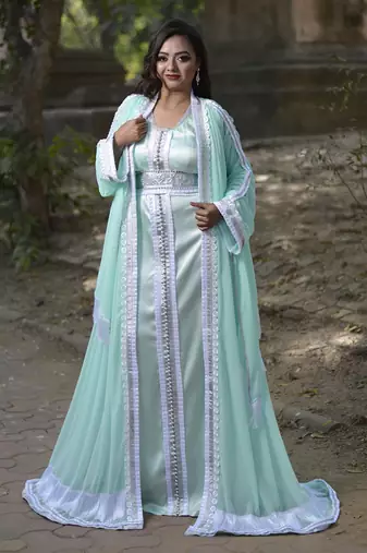 Mint Green Georgette Plain Kaftan