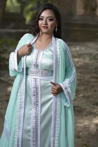 Mint Green Georgette Plain Kaftan