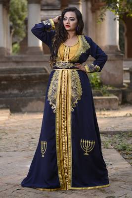 Dark blue designer party wear kaftan 1