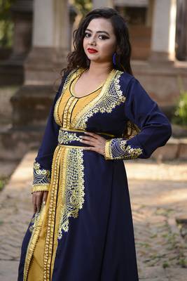 Dark blue designer party wear kaftan 3