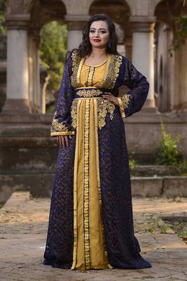 Blue and gold designer wedding kaftan 1