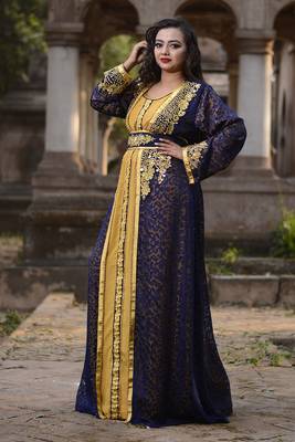 Blue and gold designer wedding kaftan 2