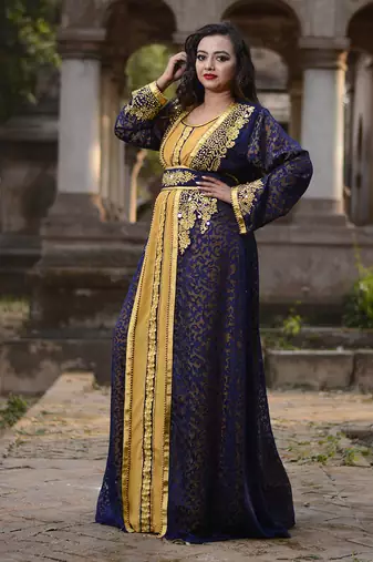Blue and gold designer wedding kaftan