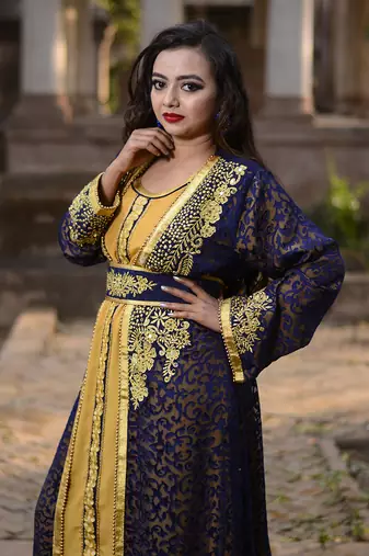 Blue and gold designer wedding kaftan